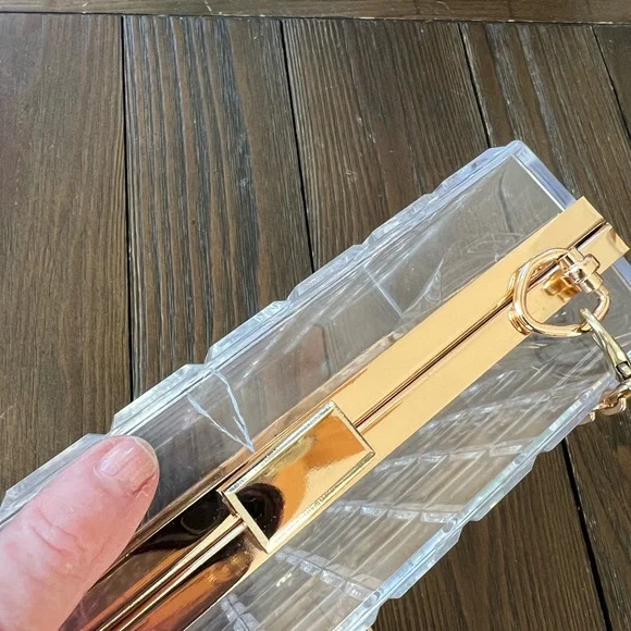 Elegant Transparent Clutch with Gold Chain - Picture 6 of 11